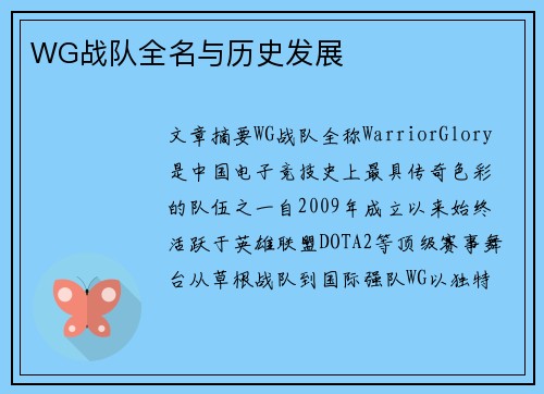 WG战队全名与历史发展