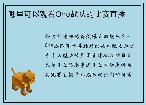 哪里可以观看One战队的比赛直播