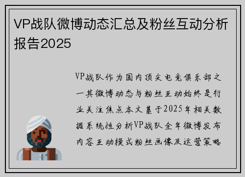 VP战队微博动态汇总及粉丝互动分析报告2025